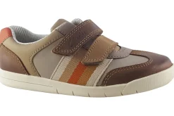 BOY Clarks Velcro | Boys Shoes<Den Stripe K (F Fit) Boys Leather Shoes