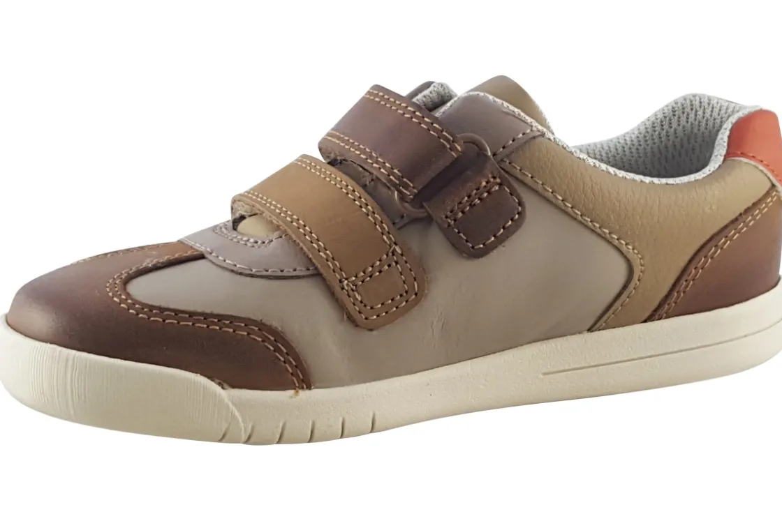 BOY Clarks Velcro | Boys Shoes<Den Stripe K (F Fit) Boys Leather Shoes