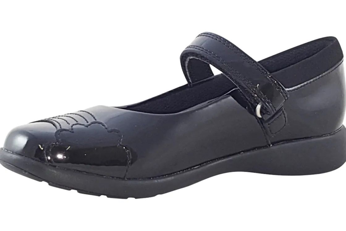 Clarks Velcro | Junior Girls<Etch Beam K Black Girls Leather Patent School Shoes