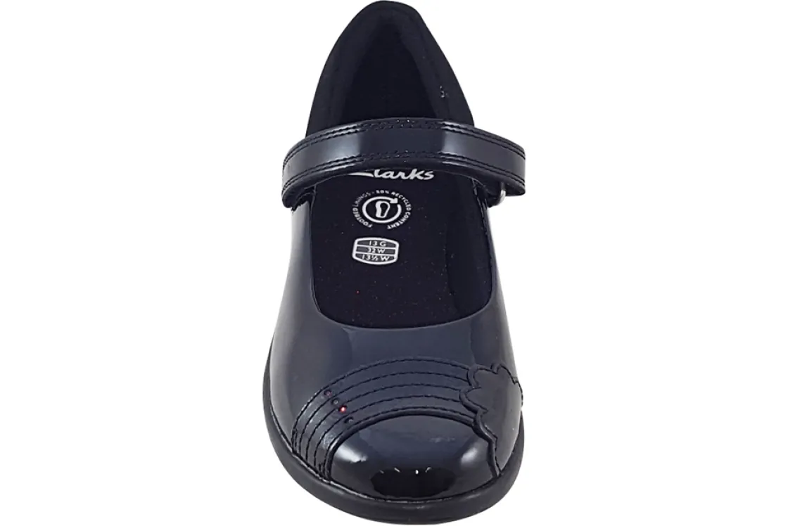 Clarks Velcro | Junior Girls<Etch Beam K Black Girls Leather Patent School Shoes