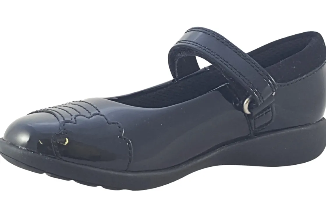 Clarks Velcro | Junior Girls<Etch Beam T Black Girls Leather Patent School Shoes