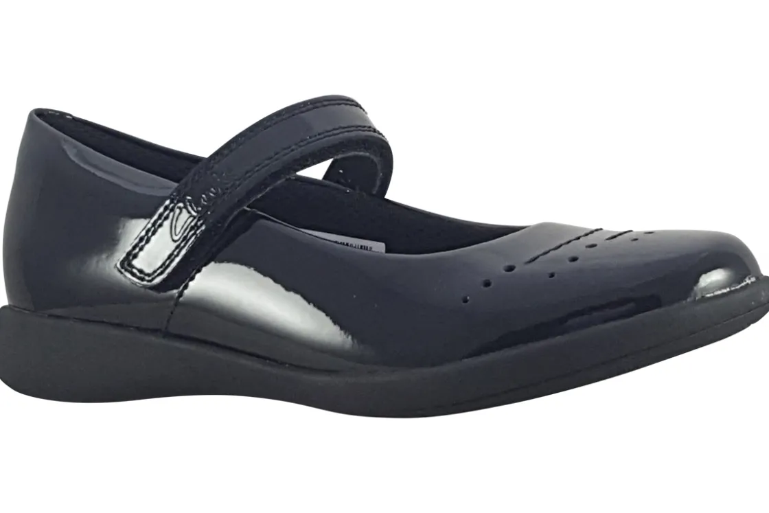 Clarks Junior Girls | Velcro<Etch Gem K. Black Girls Leather Patent School Shoes