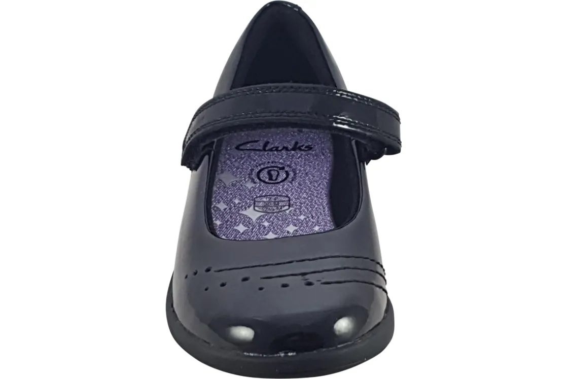 Clarks Junior Girls | Velcro<Etch Gem K. Black Girls Leather Patent School Shoes