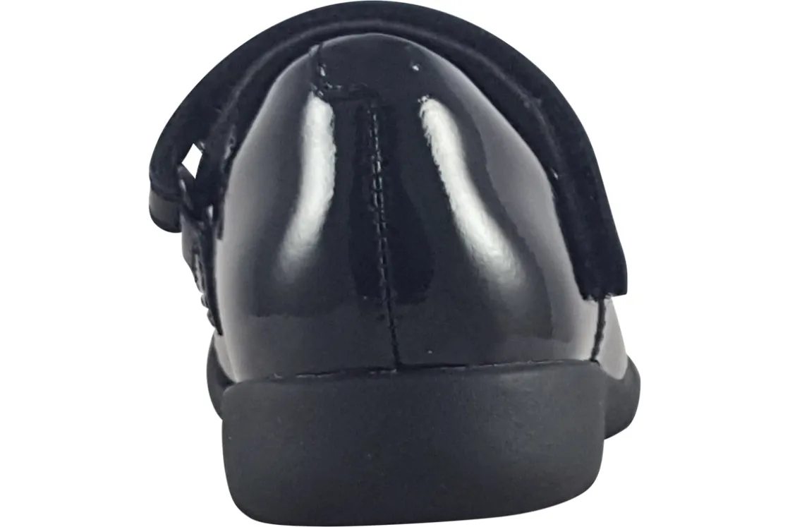 Clarks Junior Girls | Velcro<Etch Gem K. Black Girls Leather Patent School Shoes