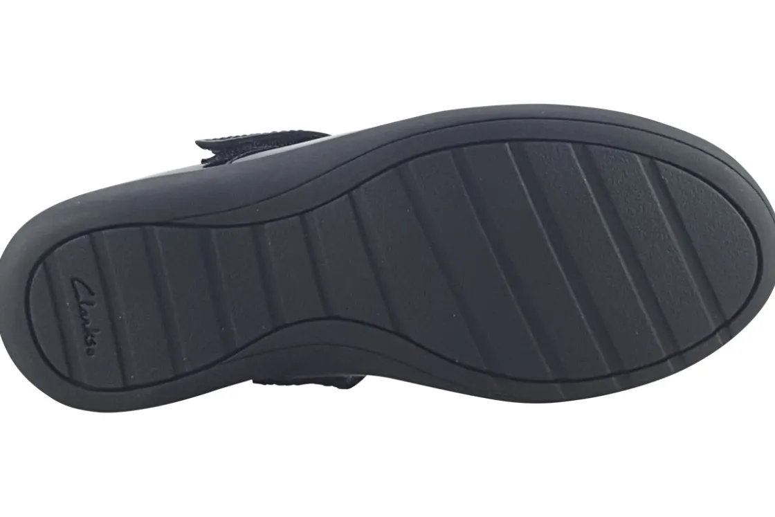 Clarks Junior Girls | Velcro<Etch Gem K. Black Girls Leather Patent School Shoes