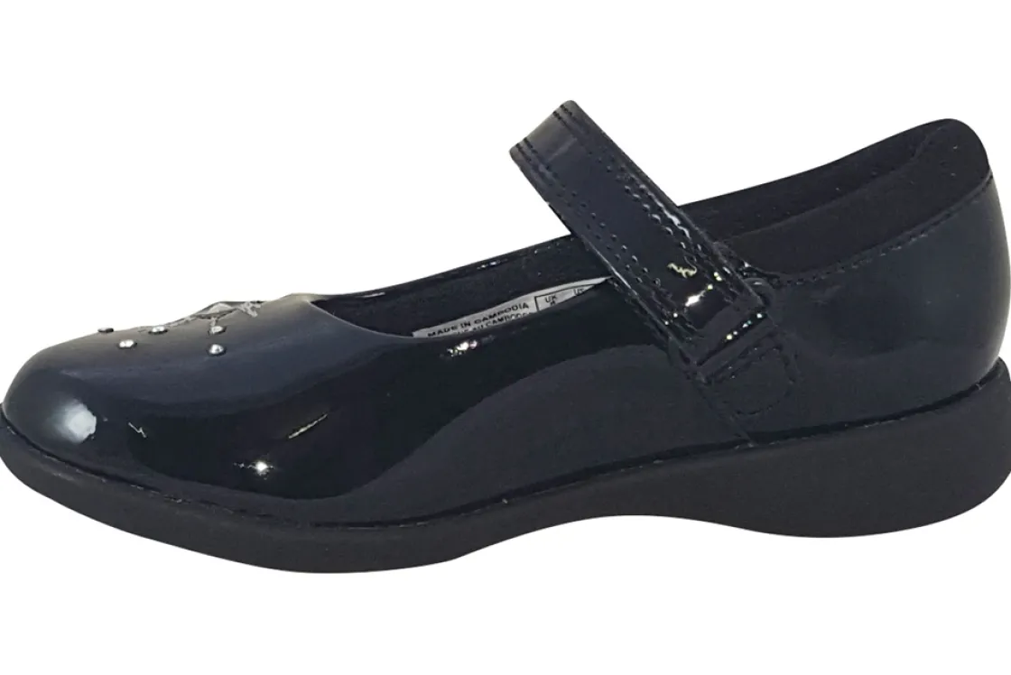 Clarks Velcro | Junior Girls<Etch Spark T Black Girls Leather Shoes