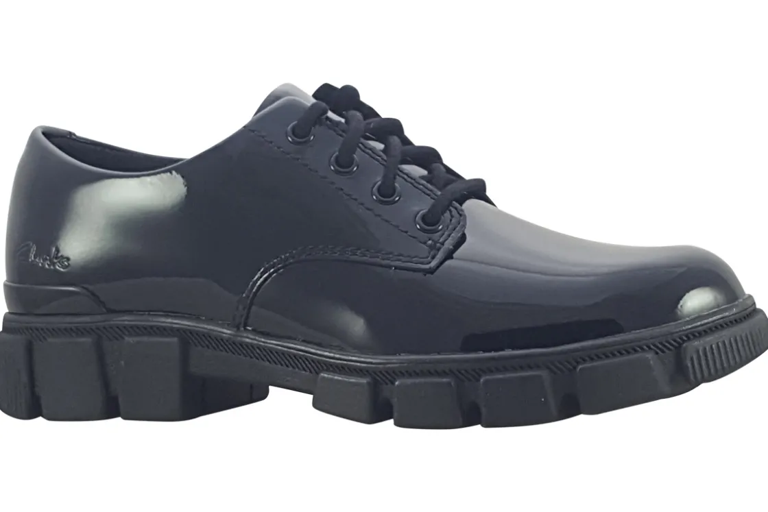 Clarks Junior Girls | Laced<Evyn Lace K. Black (F Fit) Girls Leather Patent School Shoes