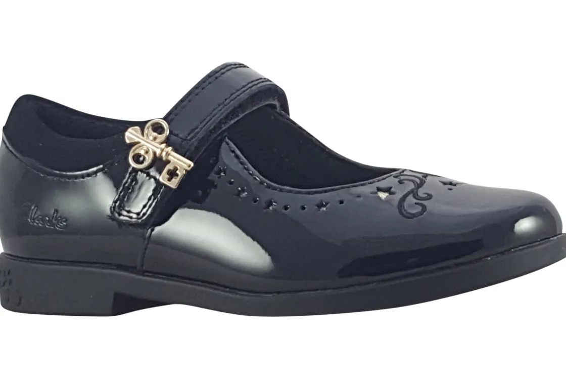 Clarks Junior Girls | Velcro<Lock Magic K. Black Girls Leather Patent School Shoes