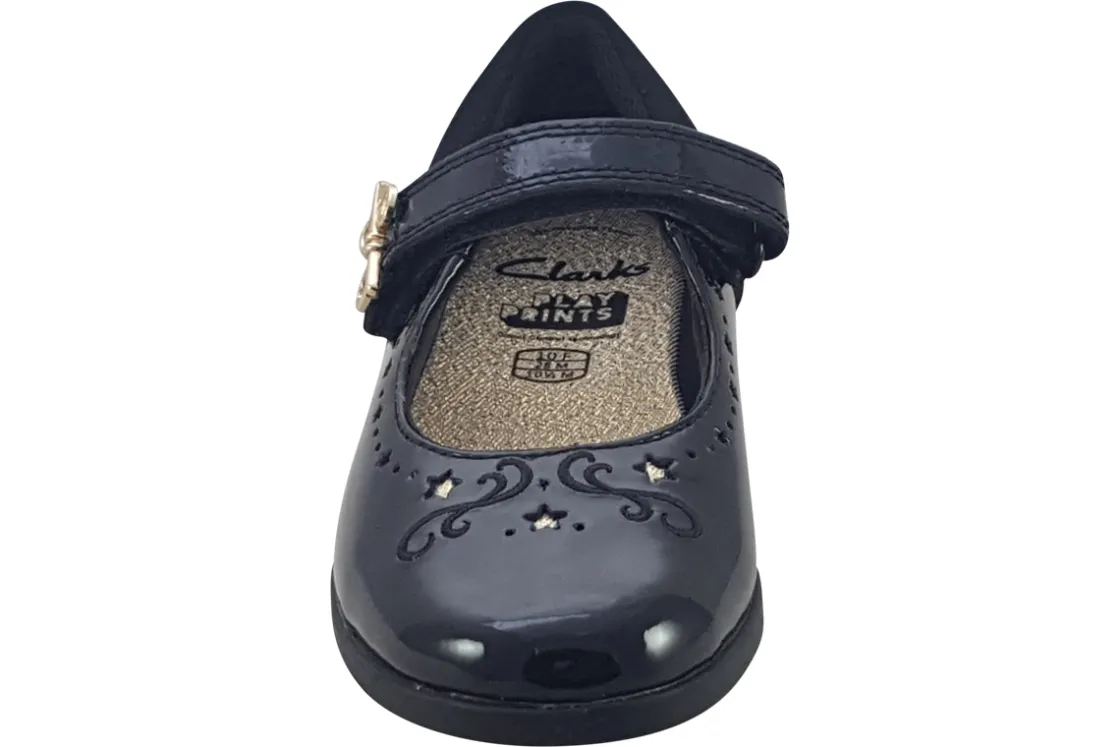 Clarks Junior Girls | Velcro<Lock Magic K. Black Girls Leather Patent School Shoes
