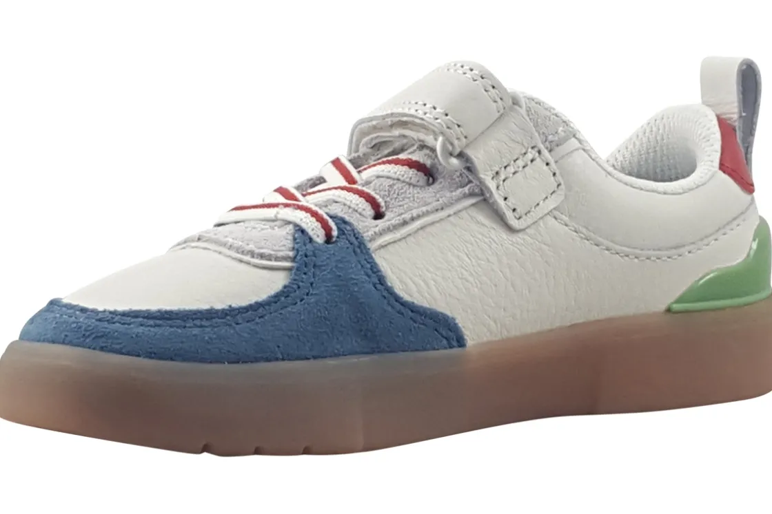 BOY Clarks Velcro | Boys Shoes<Oslo Vibe K Boys Leather Fashion Trainers White Blue