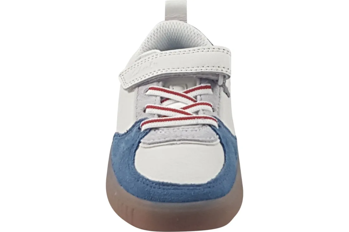 BOY Clarks Velcro | Boys Shoes<Oslo Vibe K Boys Leather Fashion Trainers White Blue