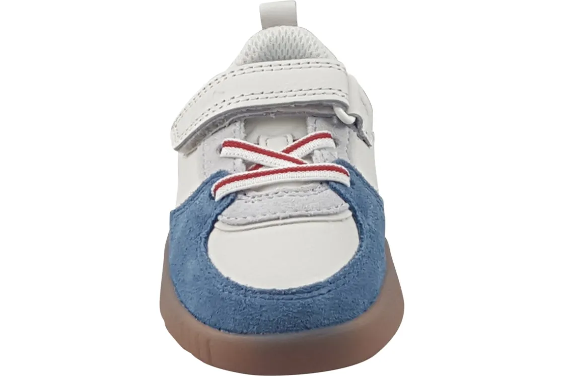 BOY Clarks Velcro | Boys Shoes<Oslo Vibe T Boys Leather Fashion Trainers White Blue