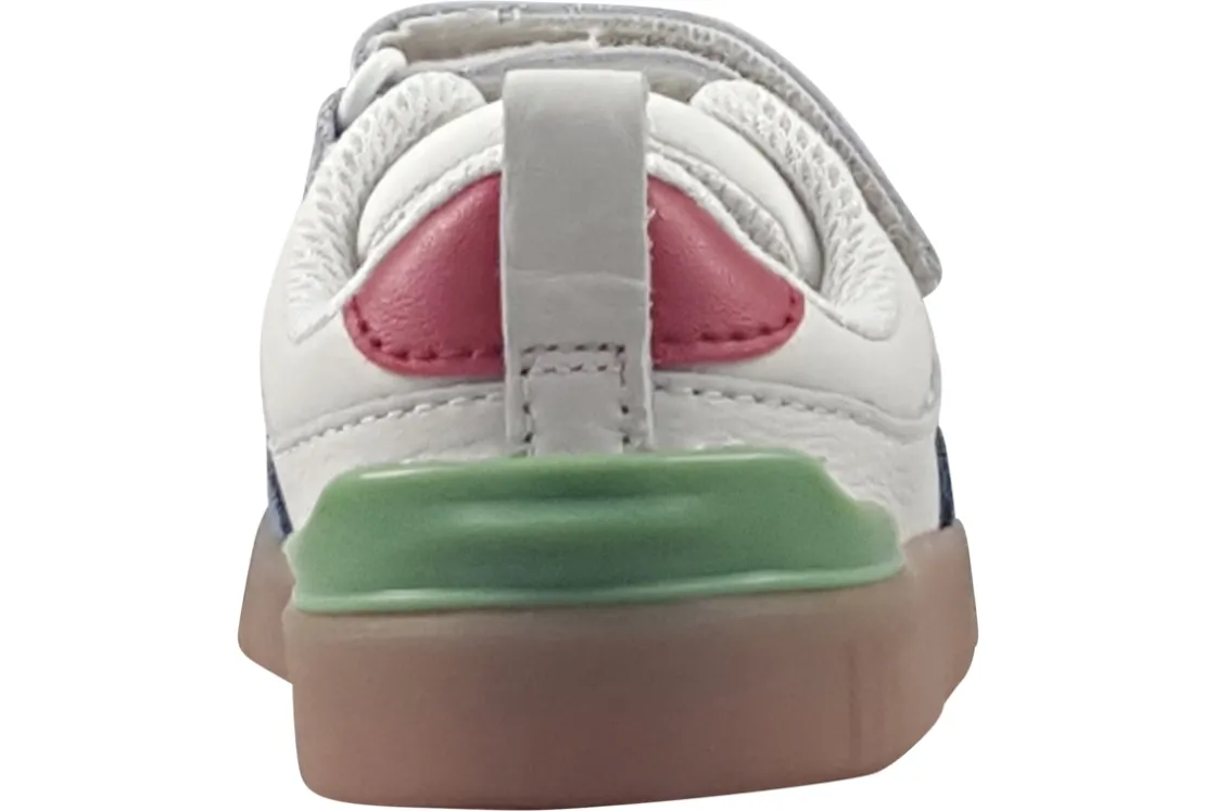 BOY Clarks Velcro | Boys Shoes<Oslo Vibe T Boys Leather Fashion Trainers White Blue