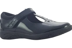 Clarks Junior Girls | Velcro<Relda Gem K. Black Girls Leather Patent School Shoes