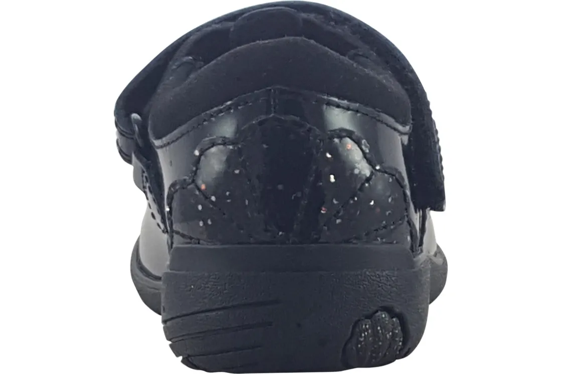 Clarks Junior Girls | Velcro<Relda Gem K. Black Girls Leather Patent School Shoes