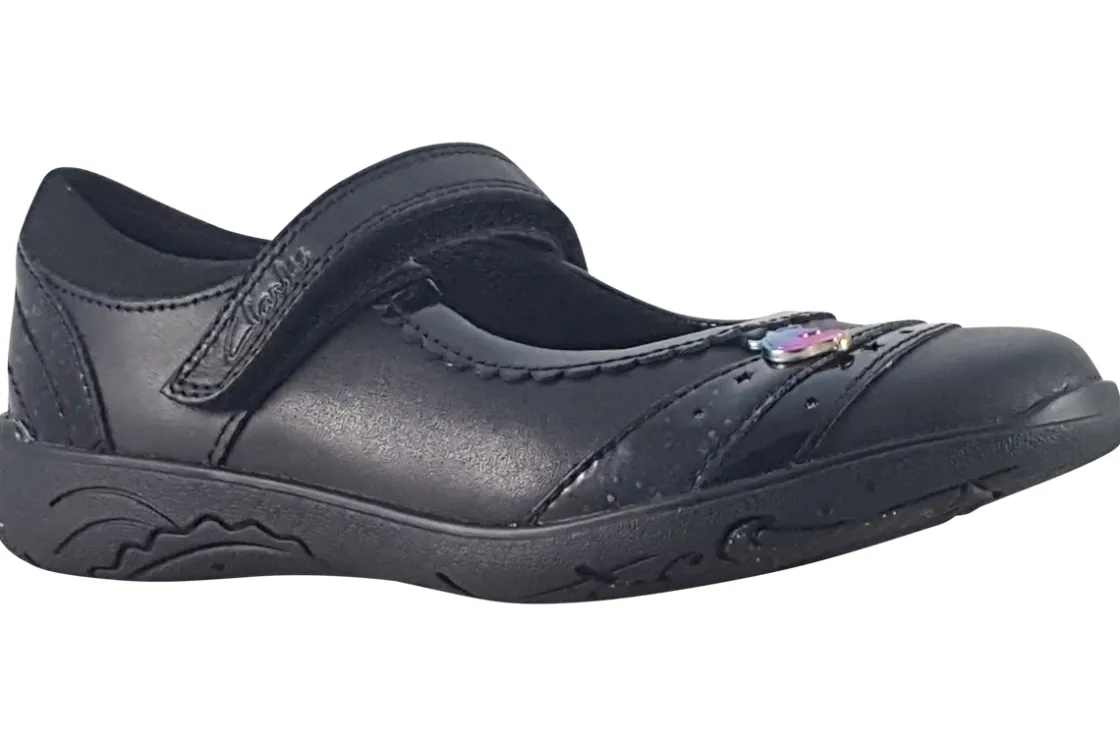 Clarks Junior Girls | Velcro<Relda Spark K. Black Girls School Shoes