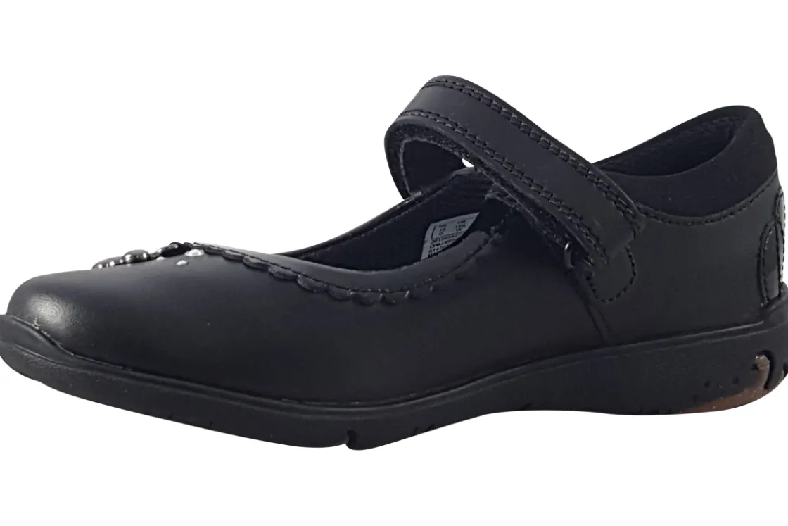 Clarks Velcro | Junior Girls<Sea Shimmer K Black Girls Leather School Shoes