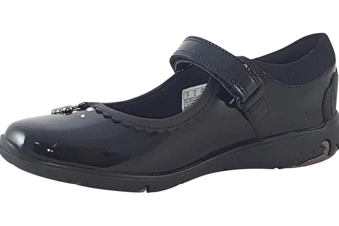 Clarks Velcro | Junior Girls<Sea Shimmer K Black Girls Leather School Shoes