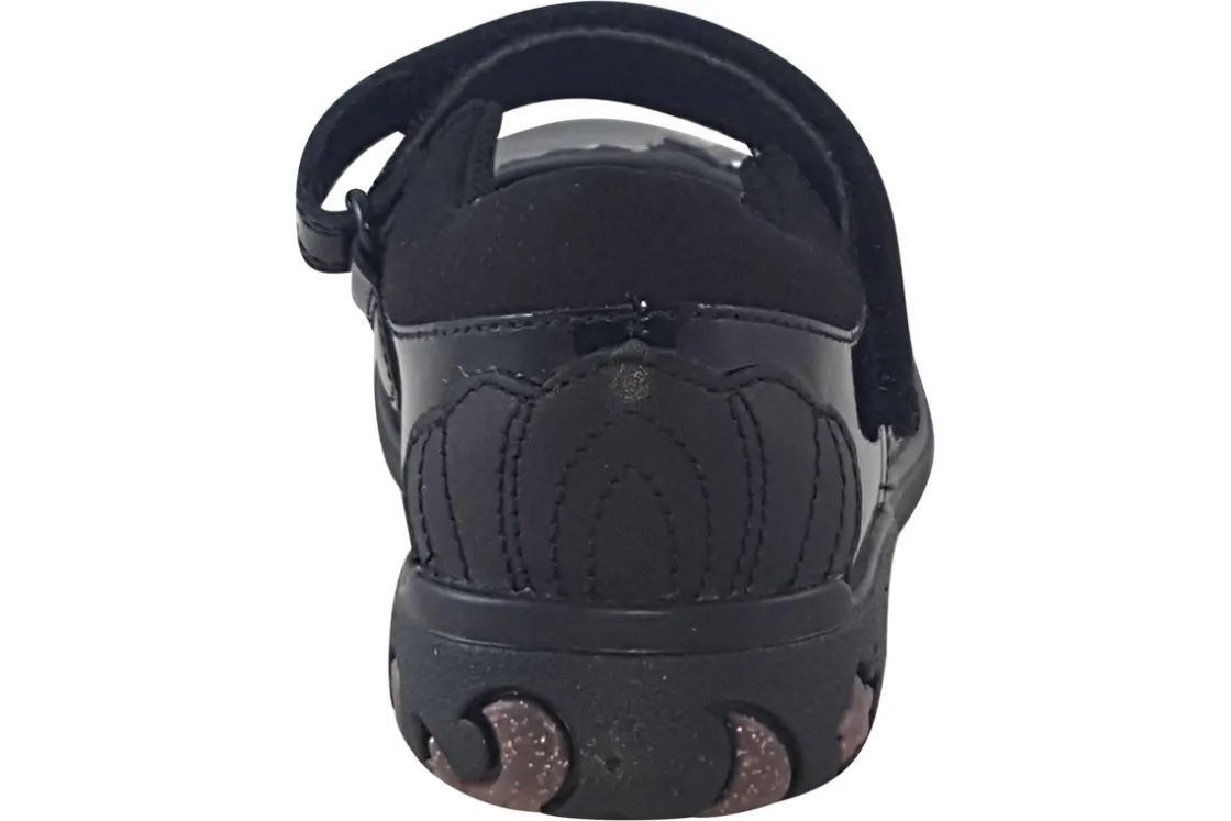 Clarks Velcro | Junior Girls<Sea Shimmer K Black Girls Leather School Shoes
