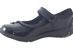 Clarks Velcro | Junior Girls<Sea Shimmer T Black Girls Leather Patent School Shoes