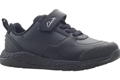 BOY Clarks Junior Boys | Velcro<SteggyStride K Black Boys Leather School Shoes