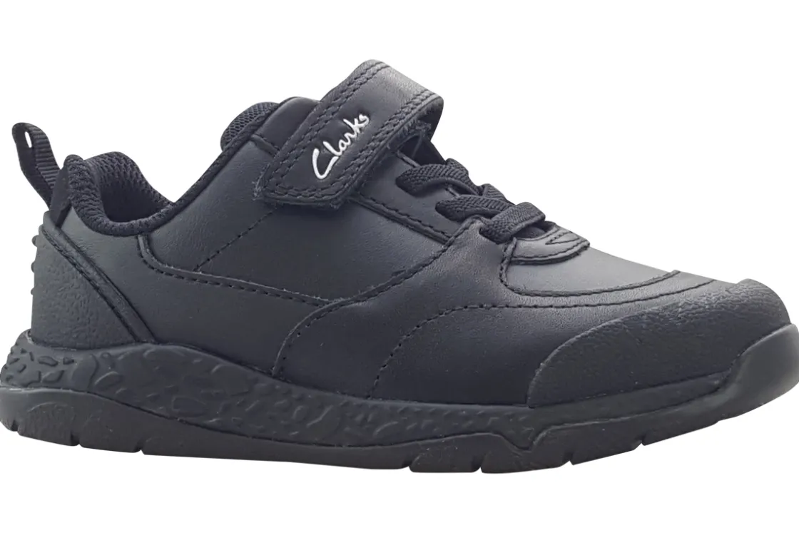 BOY Clarks Junior Boys | Velcro<SteggyStride K Black Boys Leather School Shoes