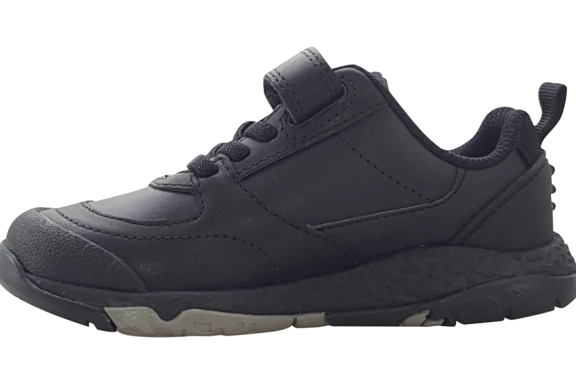 BOY Clarks Junior Boys | Velcro<SteggyStride K Black Boys Leather School Shoes
