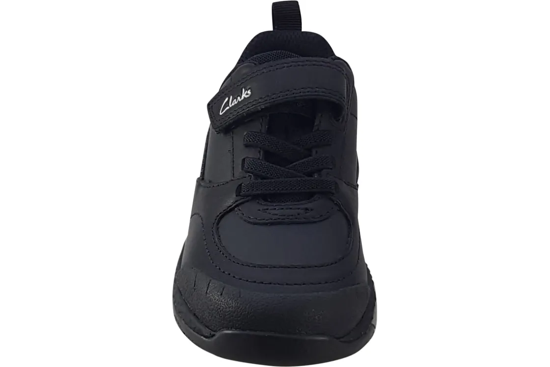 BOY Clarks Junior Boys | Velcro<SteggyStride K Black Boys Leather School Shoes