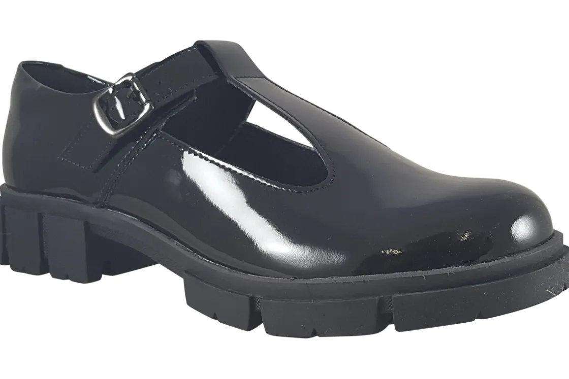 Women Clarks Senior Girls | Womens Shoes<Teala Bar Black Womens Leather Patent T-Bar Shoes