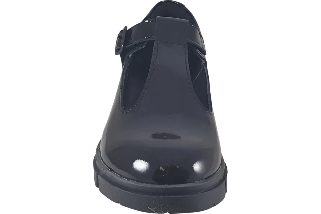 Women Clarks Senior Girls | Womens Shoes<Teala Bar Black Womens Leather Patent T-Bar Shoes