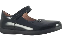 Geox Junior Girls | Velcro<J Naimara G J16FHA Black Leather Patent Girls School Shoes