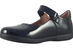 Geox Junior Girls | Velcro<J Naimara G J16FHA Black Leather Patent Girls School Shoes