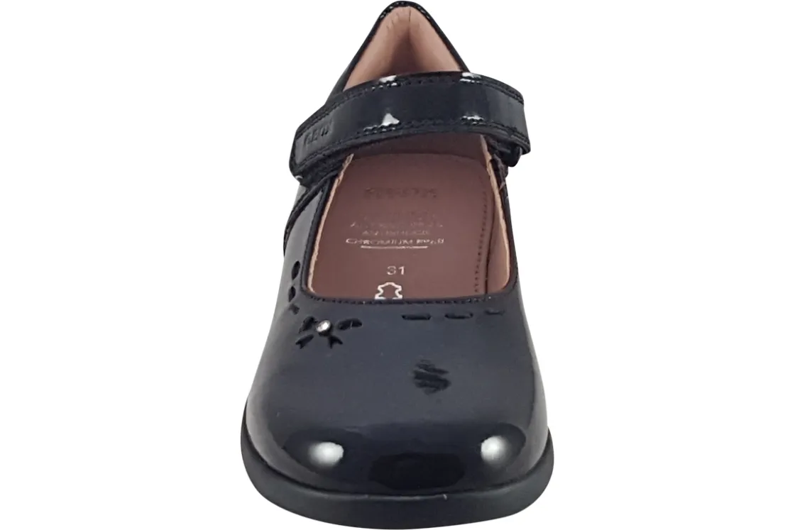 Geox Junior Girls | Velcro<J Naimara G J16FHA Black Leather Patent Girls School Shoes