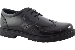 Hush Puppies Junior Girls | Senior Girls<Sally Brogue Black Girls Leather Patent School Shoes
