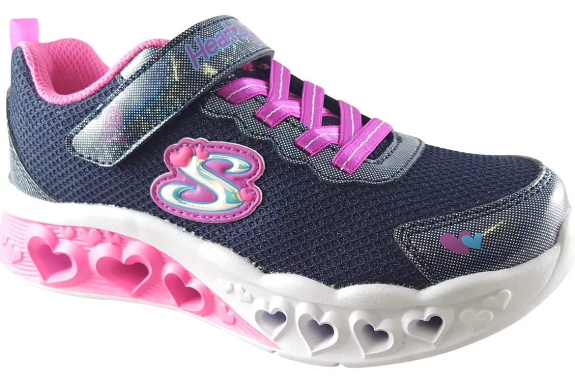 Skechers Velcro | Lights<FlutterHeart Lights 302317L Navy Girls Sports Trainers