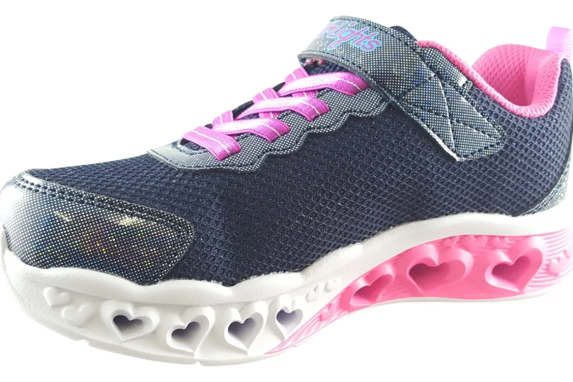 Skechers Velcro | Lights<FlutterHeart Lights 302317L Navy Girls Sports Trainers
