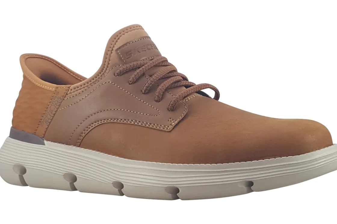 Skechers Plain Toe | Mens Shoes<Slip-Ins Garza 205046 Tan Mens Leather Fashion Trainers