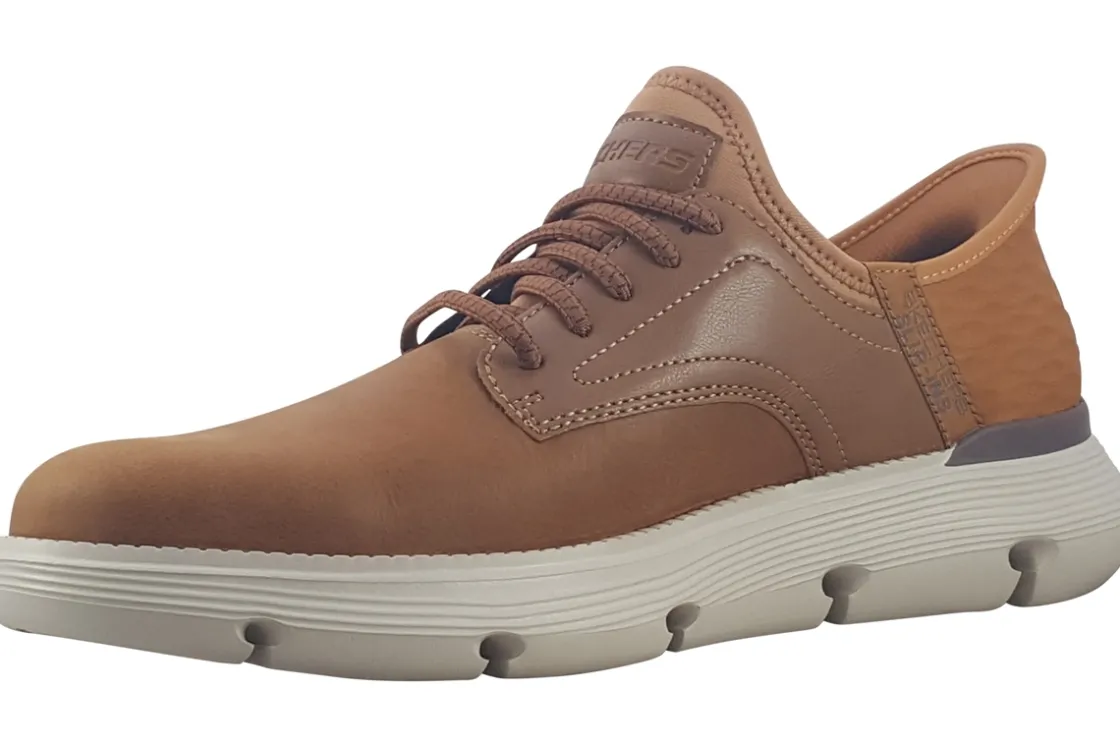 Skechers Plain Toe | Mens Shoes<Slip-Ins Garza 205046 Tan Mens Leather Fashion Trainers